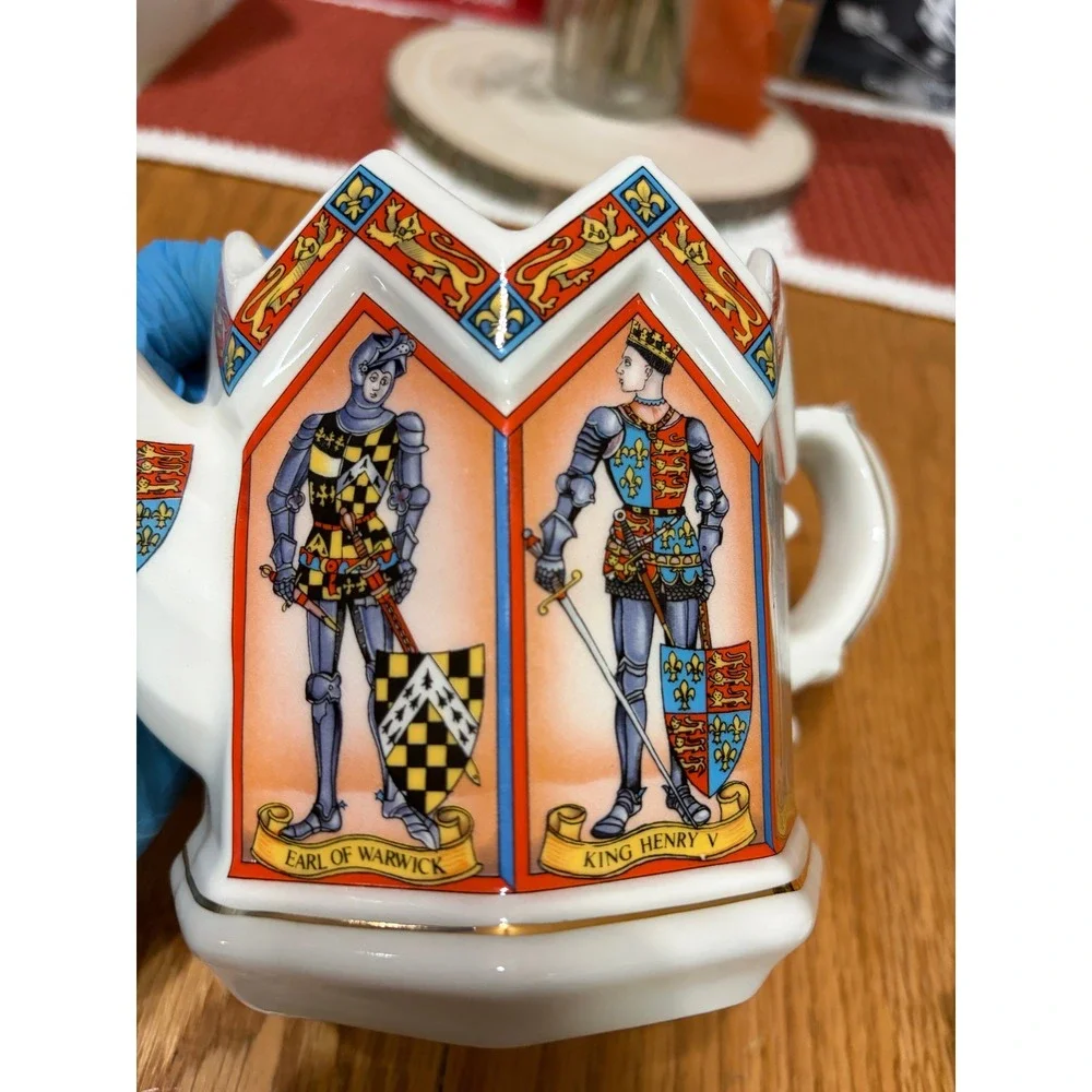 Medieval History Knights Castle Teapot King Henry V Earl of Warwick Gold Gilt